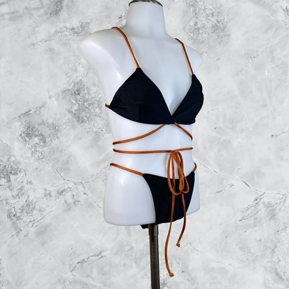 Camila Coelho Angelo Top and Bottom - Black & Camel